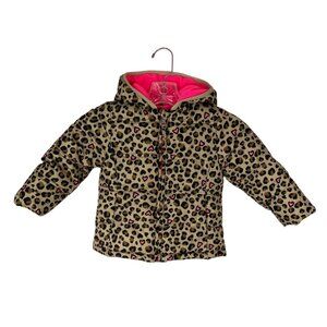 Healthtex Winter Puffer Coat Girls 2T Brown Pink Leopard Hearts